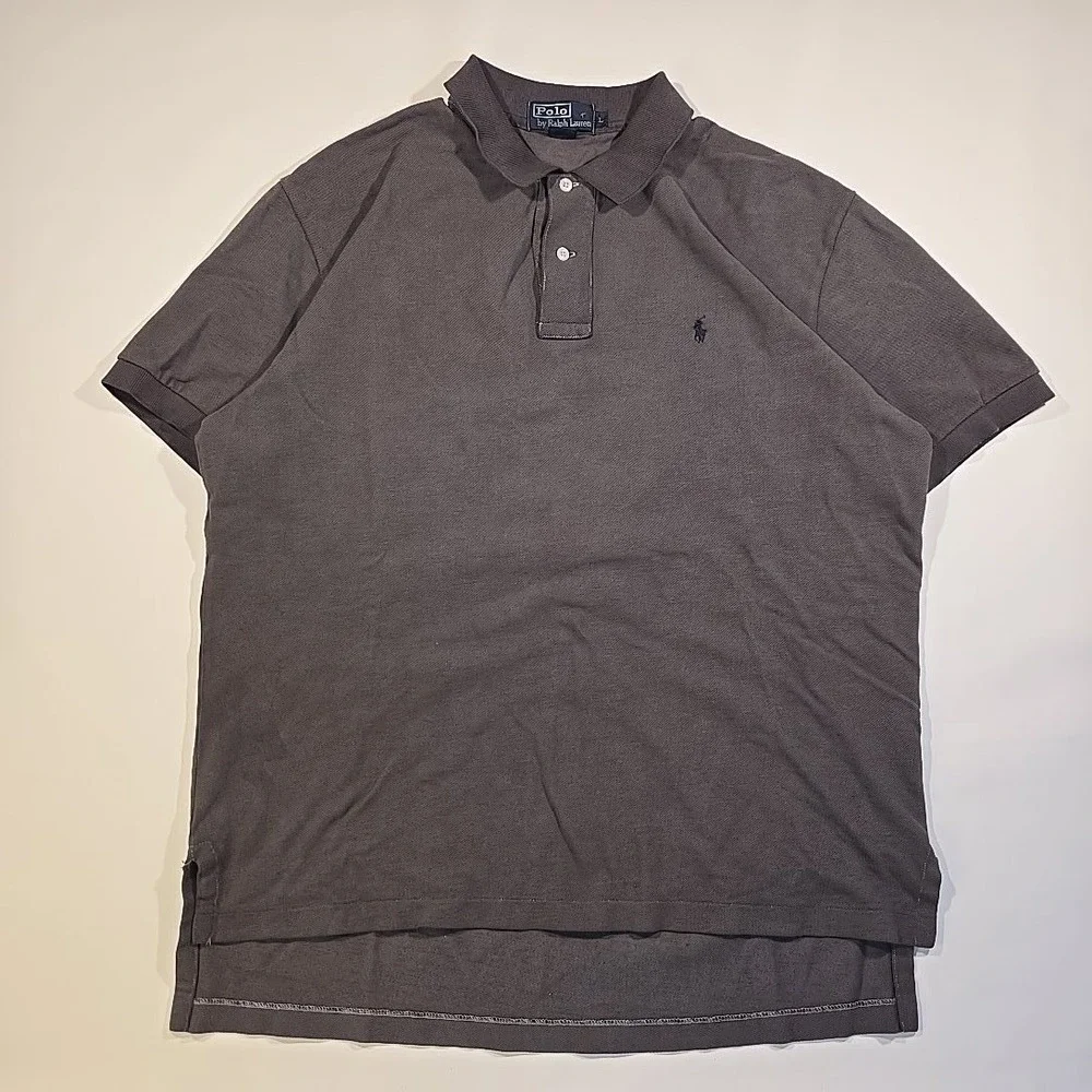 VTG Polo Ralph Lauren‎ Men L Polo Shirt Single Stitch Custom Black Dye Job Gray